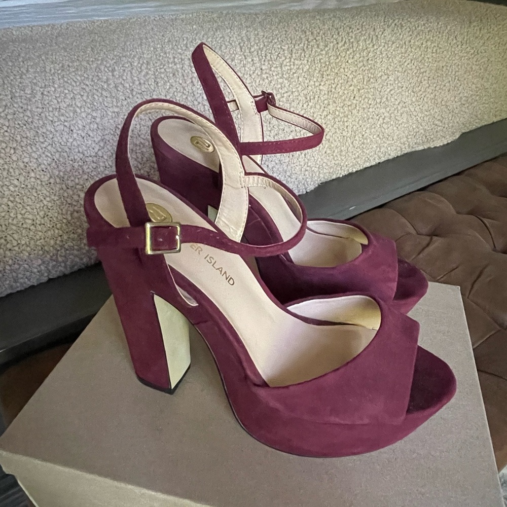 Burgundy River Island velvet platform heels - women’s size 8.5 - ASOS